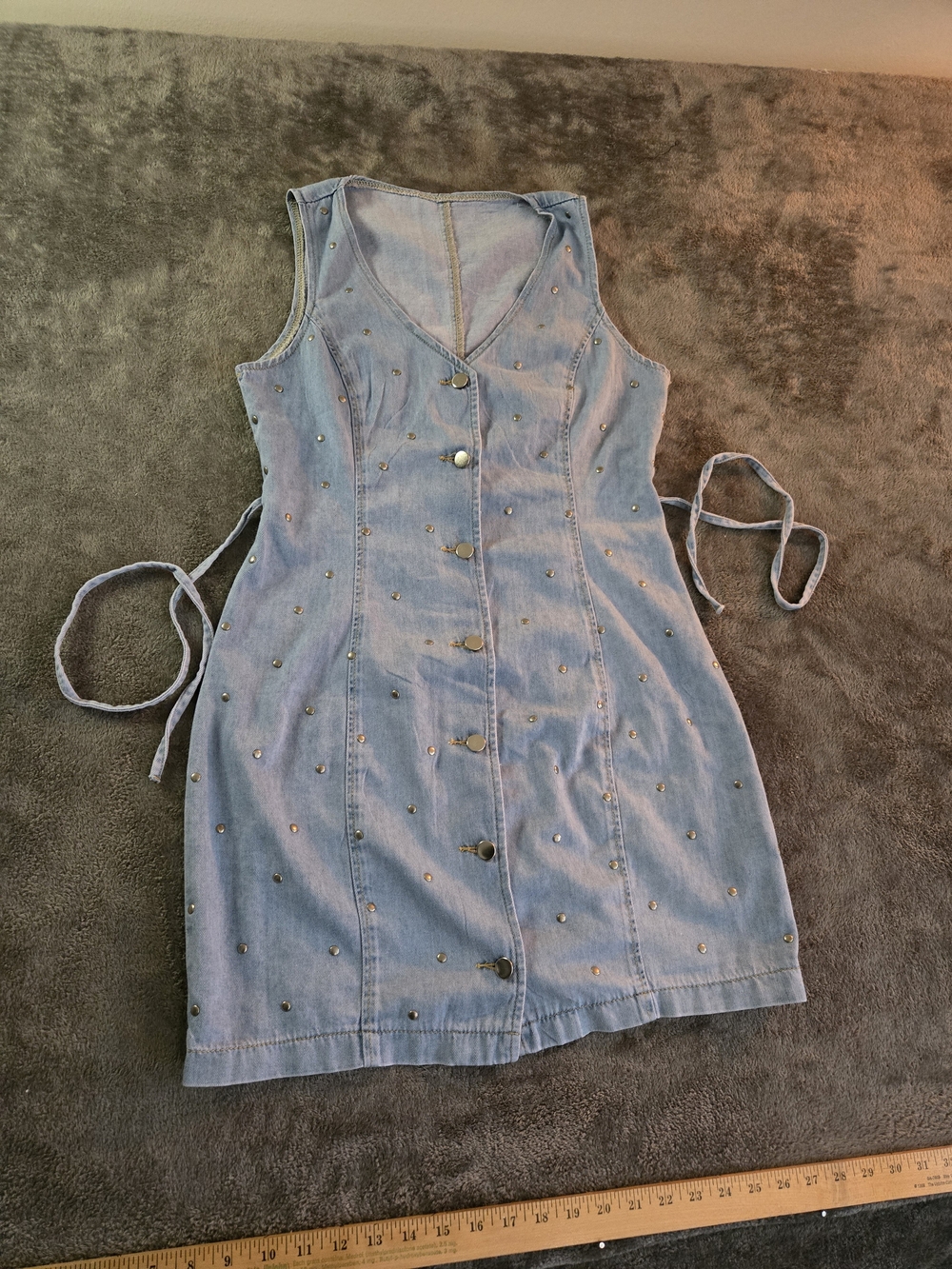 SHEIN Light Blue Studded Sleeveless Denim Mini Dress